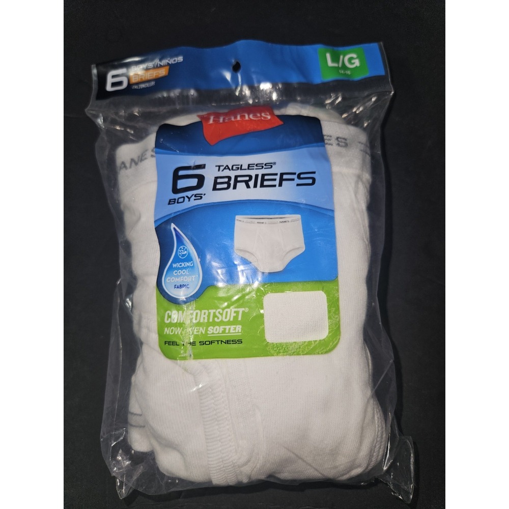 Size LG 14 -16 6 Pair Boys Briefs Tagless Hanes New